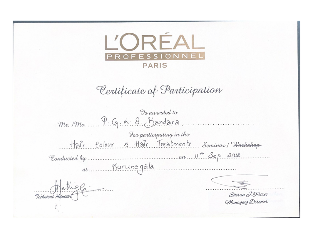 L'Oréal Certificate